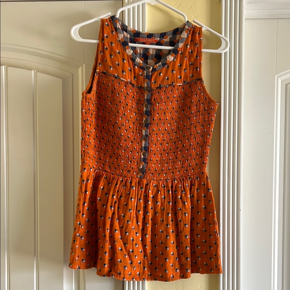 ModCloth Orange and Blue Smocked Peplum Tank